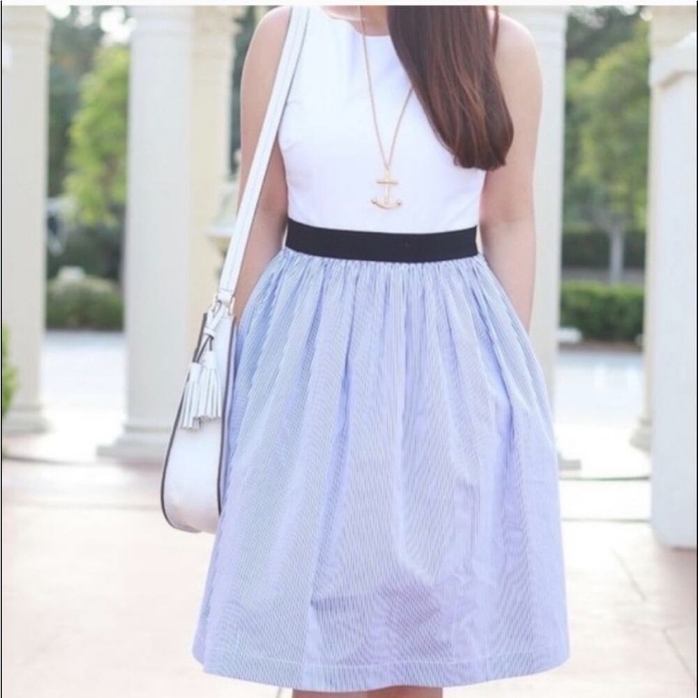 Kate Spade Broome Street Pinstripe blue & white dress. Sz 8 $229 - Picture 3 of 15